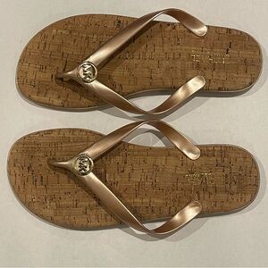 Michael Kors Rose Gold Cork Flip Flops Sandals Size 7M